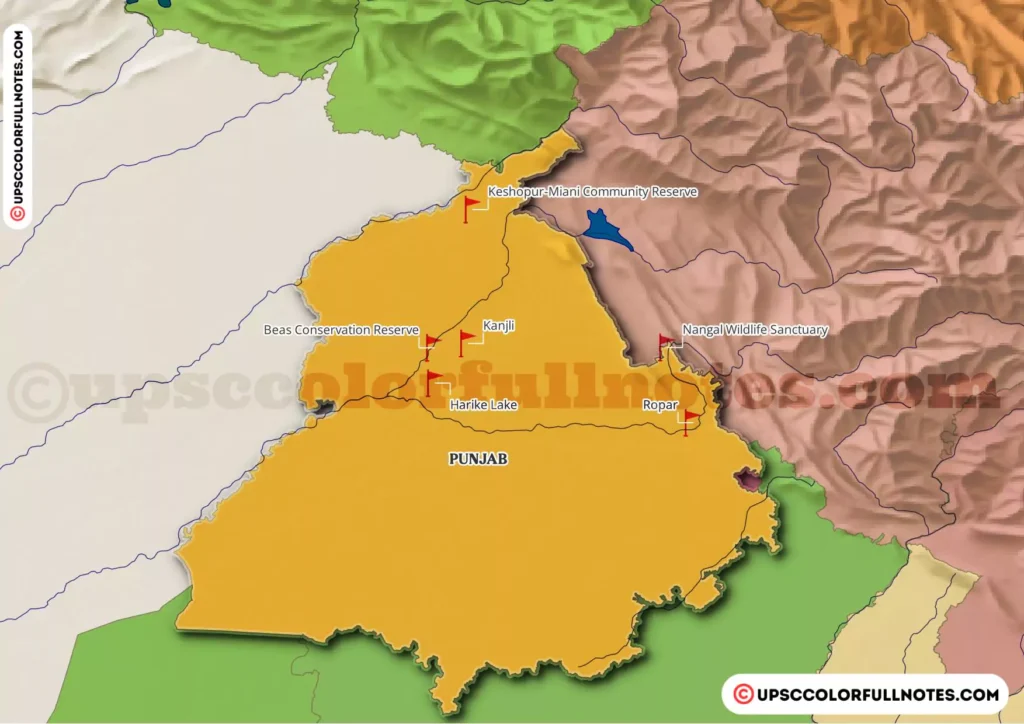 Ramsar Sites Punjab, Beas Conservation Reserve, Harike Lake, Kanjli, Keshopur Miani Community Reserve, Nangal Wildlife Sanctuary, Ropar