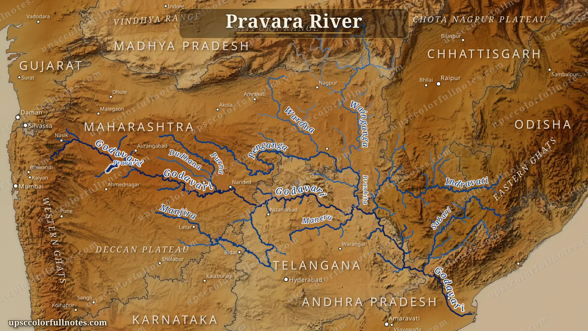 Pravara river map — right-bank Godavari tributary in Maharashtra's Ahmednagar district