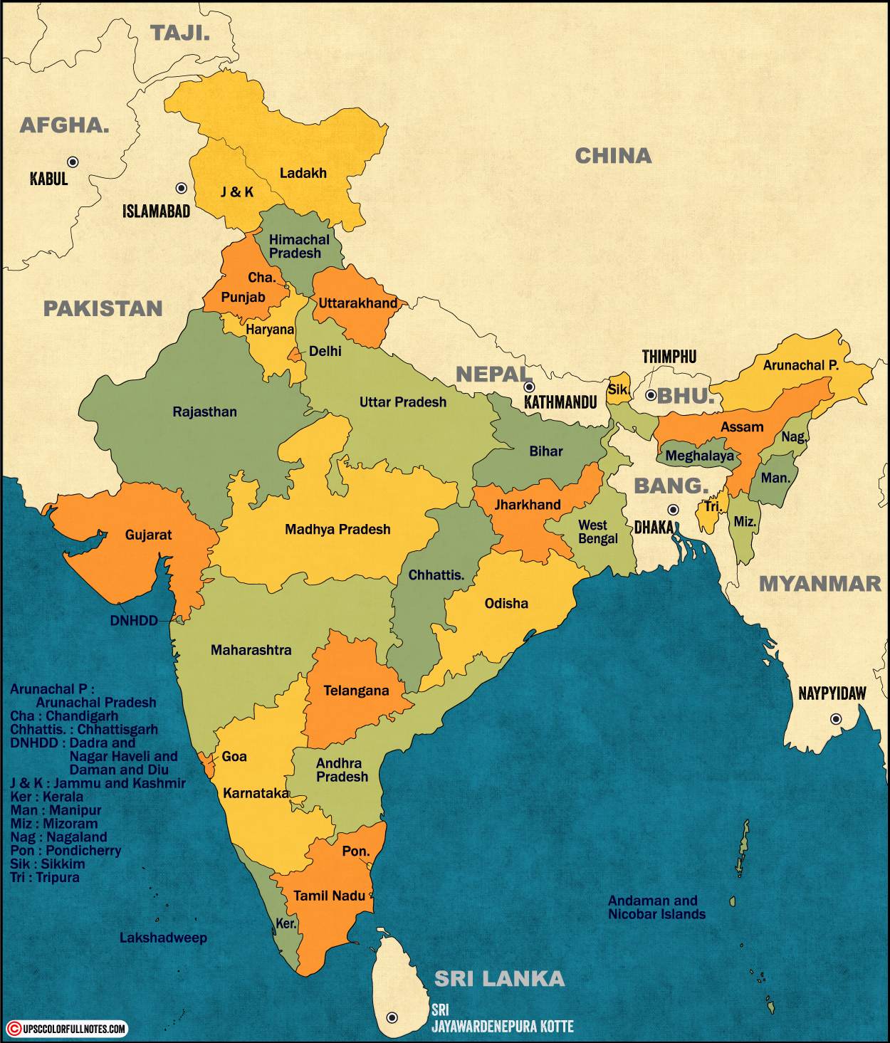 neighbouring countries of india and their capitals