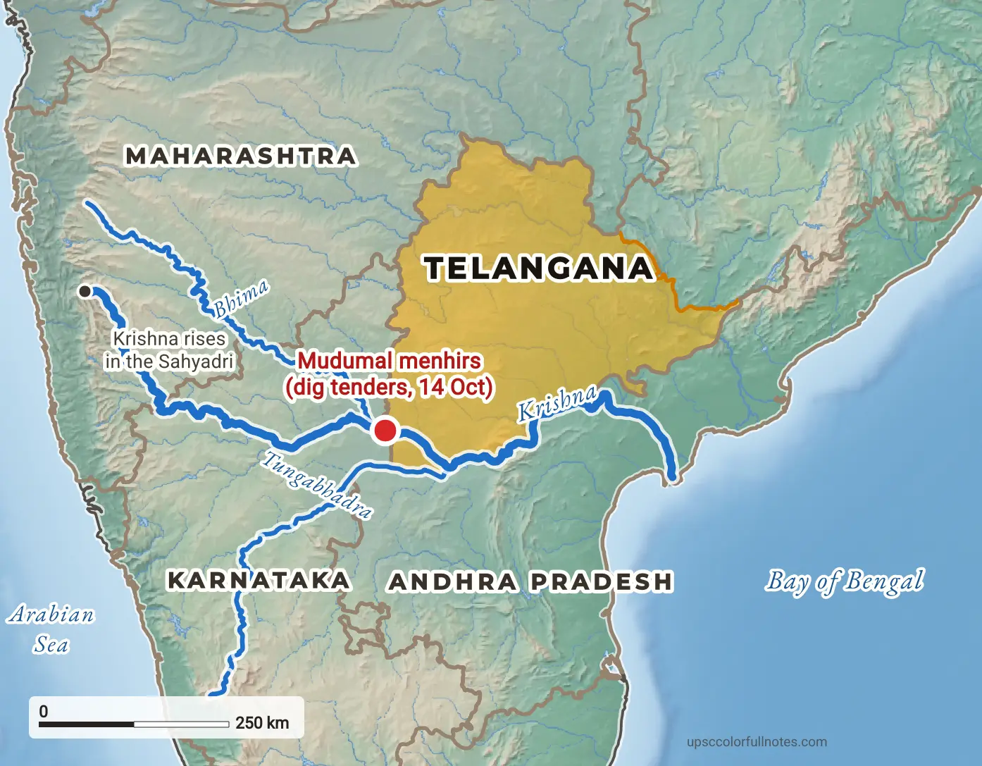 Map of the Mudumal menhir site on the Krishna in Telangana, next to the Karnataka border