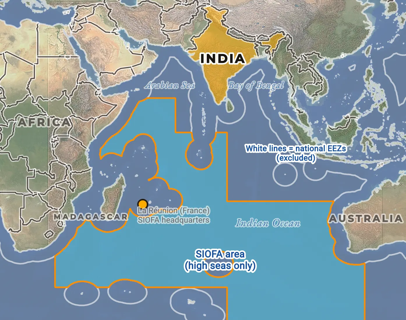 Map of the SIOFA area from Africa to Australia