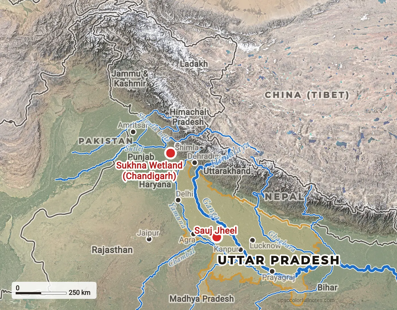 Map of Sukhna Wetland and Sauj Jheel